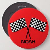 Boy's Go Kart Pit Stopp Birthday Racing Flags Clas Button (Vorne & Hinten)