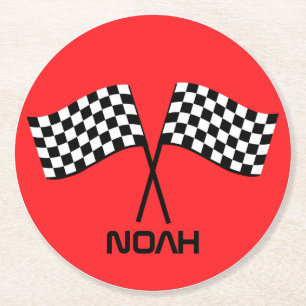 Boy's Go Kart Pit Stopp Birthday Racing Flags Clas Runder Pappuntersetzer