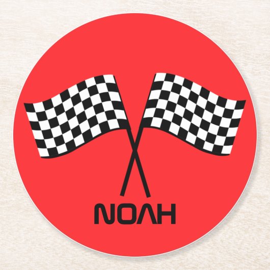 Boy's Go Kart Pit Stopp Birthday Racing Flags Clas Runder Pappuntersetzer (Vorderseite)