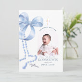 Boys Godübergeordneten Vorschlag, Blue Bow & Rosar Einladung (Stehend Vorderseite)