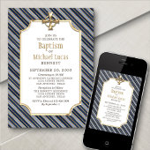 Boys Gold Navy Stripes Taufe Einladung