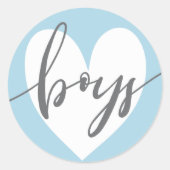 "Boys" Gray White Baby Blue Heart Runder Aufkleber (Vorderseite)