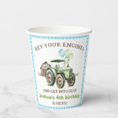Boys Green Blue Balloons Tractor Birthday Pappbecher (Rückseite)