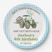 Boys Green Blue Balloons Tractor Birthday Pappteller (Vorderseite)