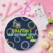 Boys Green Blue Neon Lights Roller Skaten Pappteller (Party)