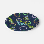 Boys Green Blue Neon Lights Roller Skaten Party Pappteller (Schrägansicht)