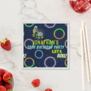 Boys Green Blue Neon Lights Roller Skaten Party Serviette