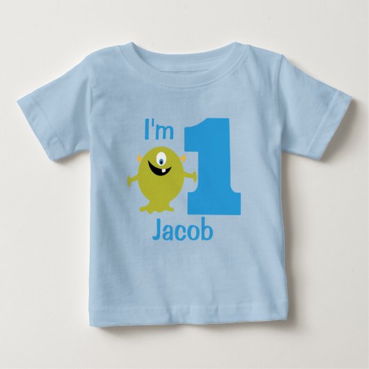 Boys Green Monster 1. Geburtstag Party T - Shirt (Vorderseite)
