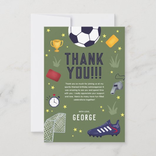 Boys Green Soccer Sports Kids Birthday Dankeskarte (Vorderseite)