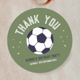 Boys Green Soccer Sporty Thank You Kids Birthday Runder Aufkleber