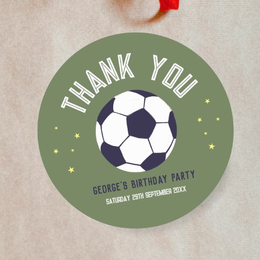 Boys Green Soccer Sporty Thank You Kids Birthday Runder Aufkleber