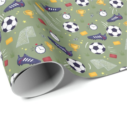 Boys Green Sports Soccer Kids Birthday Geschenkpapier (Rolleneckpunkt)