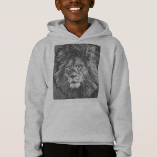 Boys Grey Hoodies Animal Lion Front Print