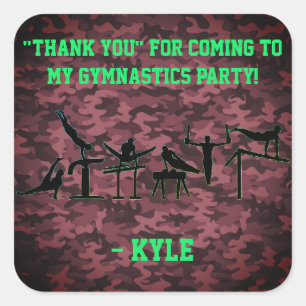 Boys Gymnastics Party "Danke" Camouflage Quadratischer Aufkleber