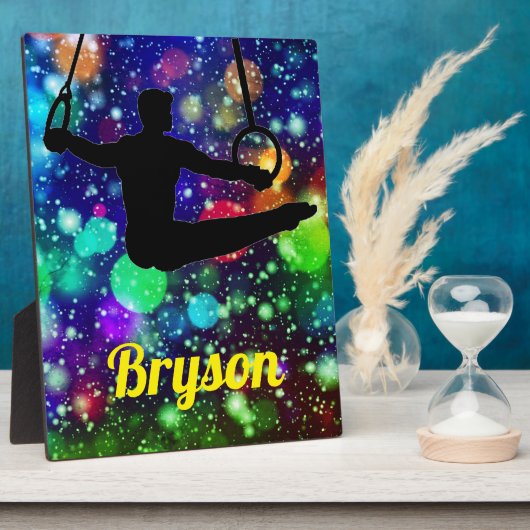 Boys Gymnastics Rings Tabletop Plaque mit Easel Fotoplatte (Seite)