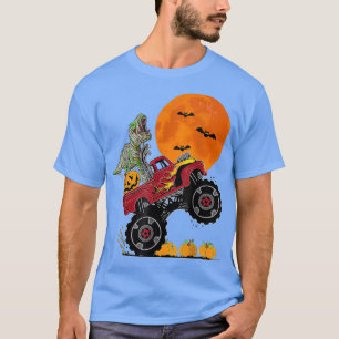 Boys Halloween Monster Truck Crash Pumpkin Dinosau T-Shirt