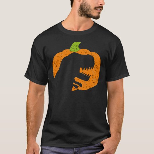 Boys Halloween Pumpkin T-Rex Dinosaur Silhouette T-Shirt (Vorderseite)