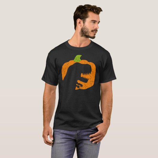 Boys Halloween Pumpkin T-Rex Dinosaur Silhouette T-Shirt (Vorne ganz)