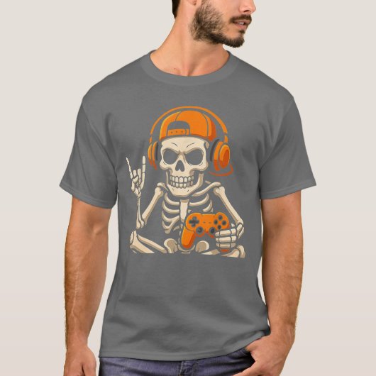 Boys Halloween Skeleton Gamer Video Gamingeenage M T-Shirt (Vorderseite)