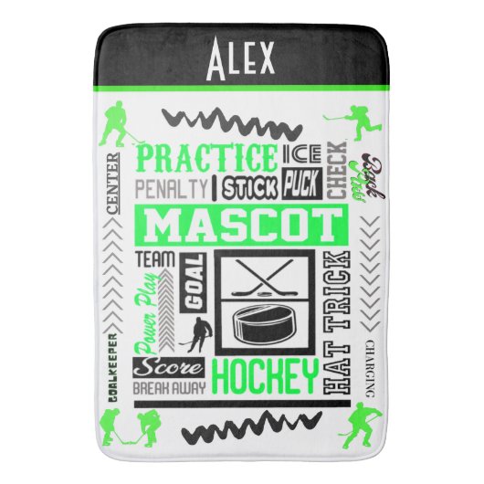 Boys Hockey Terminologie Personalisiert Neon Green Badematte (Vorderseite Vertikal)