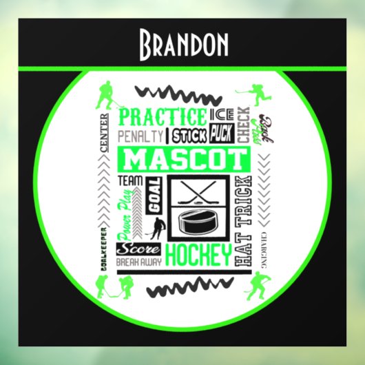 Boys Hockey Terminologie Personalisiert Neon Green Fensteraufkleber (Blatt 3)