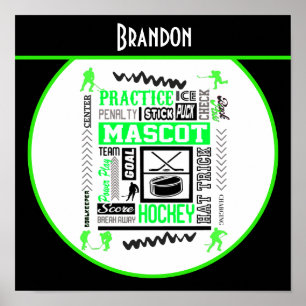 Boys Hockey Terminologie Personalisiert Neon Green Poster