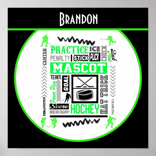 Boys Hockey Terminologie Personalisiert Neon Green Poster (Vorne)