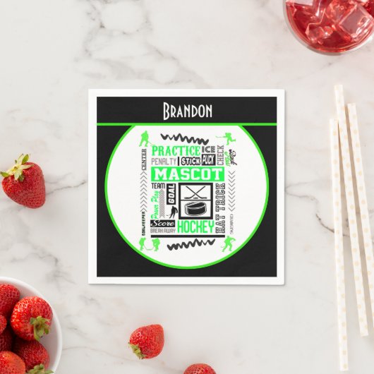 Boys Hockey Terminologie Personalisiert Neon Green Serviette (Beispiel)