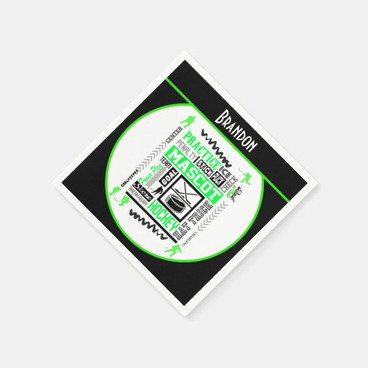 Boys Hockey Terminologie Personalisiert Neon Green Serviette (Ecke)