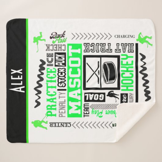 Boys Hockey Terminologie Personalisiert Neon Green Sherpadecke (Vorderseite (Horizontal))