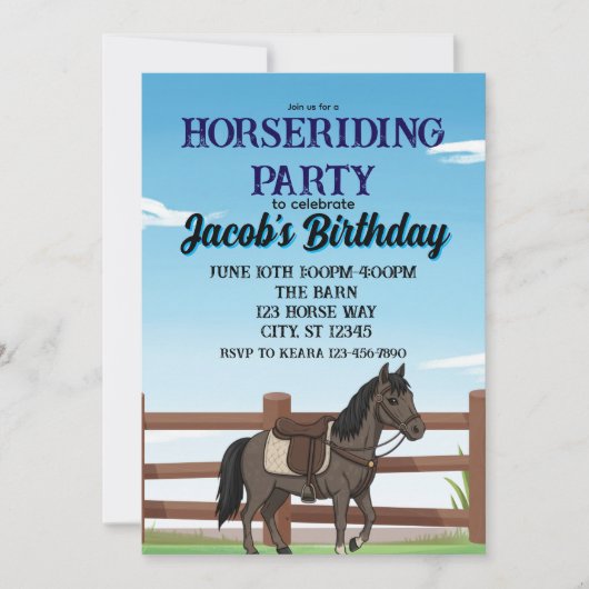 Boy's Horse Riding Birthday Party Einladung (Vorderseite)