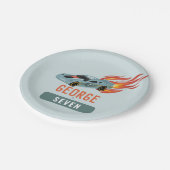 Boys Hot Blue Racing Car Kindergeburtstag Pappteller (Schrägansicht)