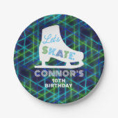 Boys Ice Skaten Birthday Party Neon Pappteller (Vorderseite)