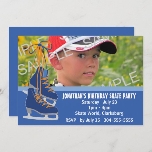 Boy's Ice Skaten Party Einladung (Vorne/Hinten)