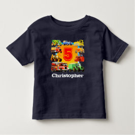Boy's Individuelle Name Construction Truck 5. Gebu Kleinkind T-shirt