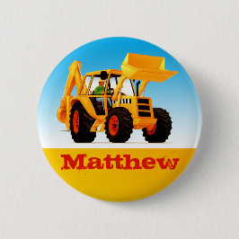 Boys Individuelle Name Construction Yellow Digger Button