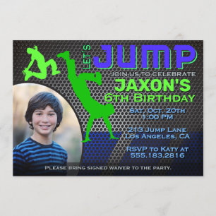 Boy's Jump Foto Geburtstagsparty Einladung
