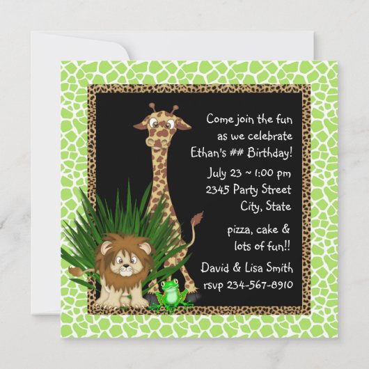 Boys Jungle Birthday Party Einladung (Rückseite)