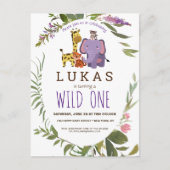 Boys Jungle Safari Tier 1. Geburtstag Einladung Postkarte (Vorderseite)