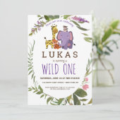 Boys Jungle Safari Tier 1. Geburtstag Party Einladung (Stehend Vorderseite)