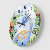 Boys Jungle Watercolor Dinosaurier Name Kinder Kin Große Wanduhr (Winkel)