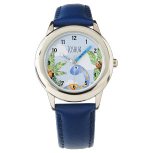 Boys Jungle Watercolor Dinosaurier und Name Kinder Armbanduhr