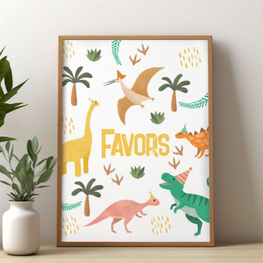 Boys Jurassic Dinosaur Party Favor Sign Poster