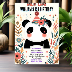 Boys Kids Charm baby Girls Panda 1. Geburtstag Einladung