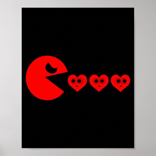 Boys Kids Valentines Day Hearts Eating Funny Gamer Poster (Vorne)