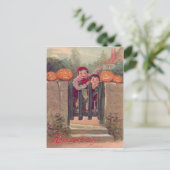 Boys Kürbislaterne Pumpkin Fence Postkarte (Stehend Vorderseite)