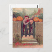 Boys Kürbislaterne Pumpkin Fence Postkarte (Vorne/Hinten)