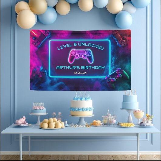 Boys Level Unlocks Birthday Party Banner