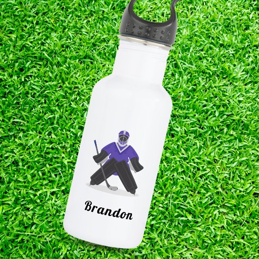 Boys Lila Eishockeyspieler & Name Wintersport Edelstahlflasche