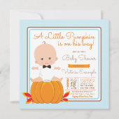 Boys Little Pumpkin Baby Dusche Einladung (Vorderseite)